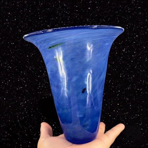 Hand Blown Art Glass Vase Cobalt Blue Cobalt Blue Top Hand Made Glass Add Shape - Picture 1 of 16